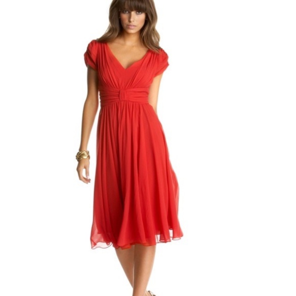 Suzi Chin for Maggy Boutique Red V-Neck Chiffon Midi Dress